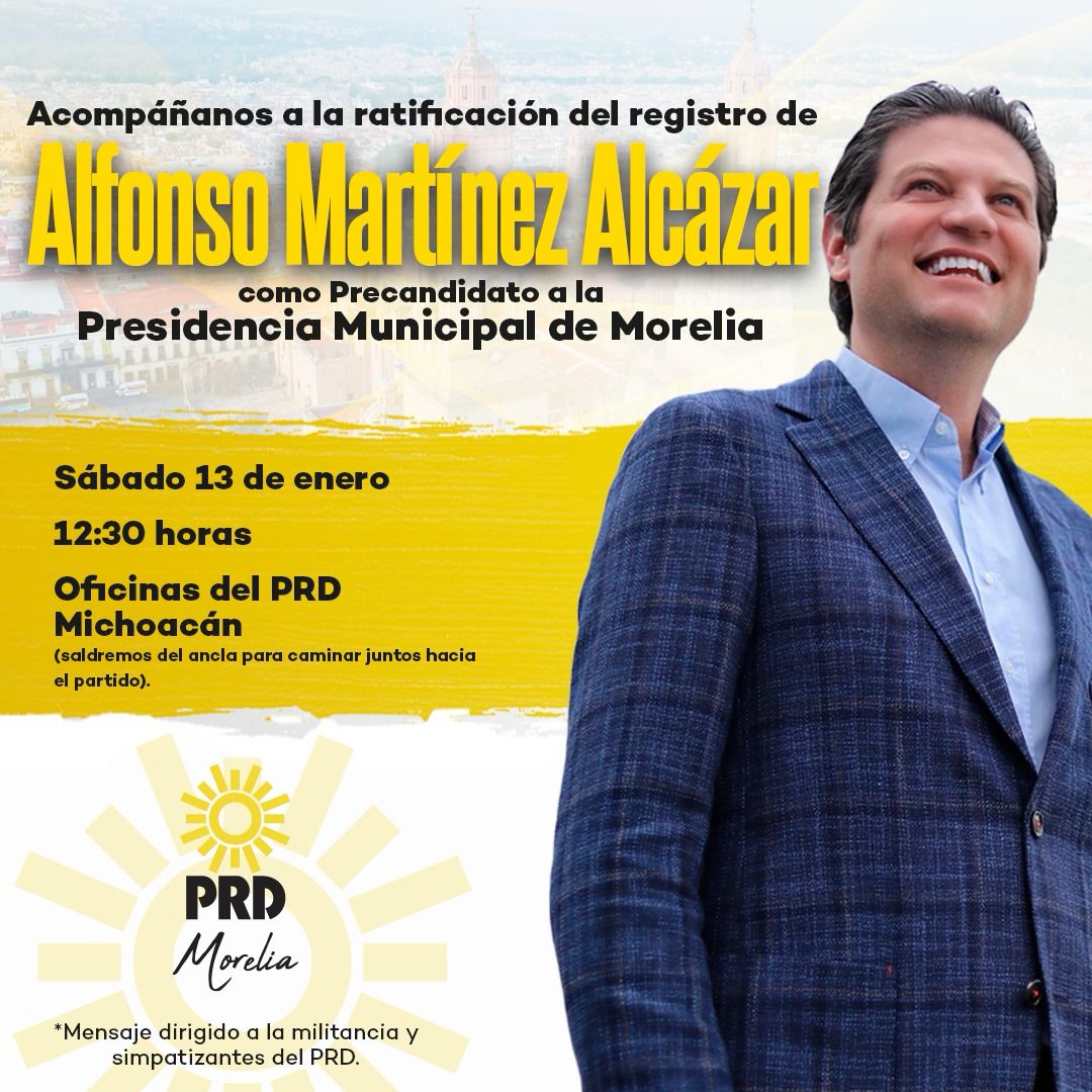 Alfonso Martínez ratificará registro en el PRD como precandidato a la alcaldía de Morelia