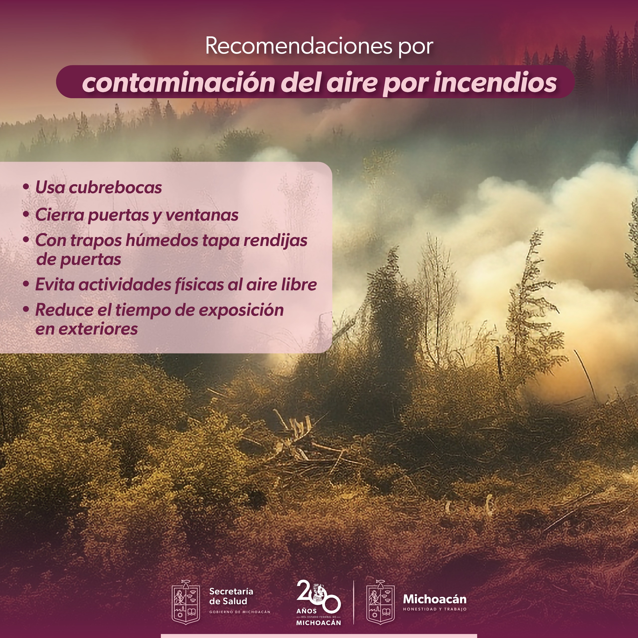 SSM emite recomendaciones ante el humo de incendios forestales