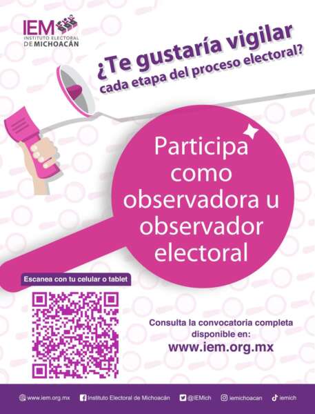 Ciudadanía michoacana, aún en tiempo de participar como observadores electorales en las próximas elecciones