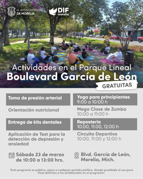 Invitan a jornada de actividades saludables y educativas en el Boulevard García de León