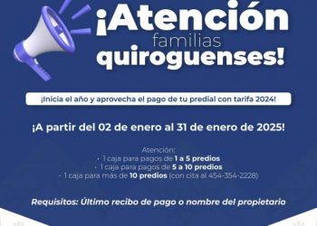 Invita Gobierno de Quiroga a aprovechar la tarifa especial de 2024 y realizar pago del predial en enero