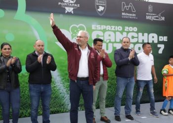 Inauguran cancha de fútbol 7 en el fraccionamiento Los Laureles en Tarimbaro, como parte de la estrategia prevención del delito
