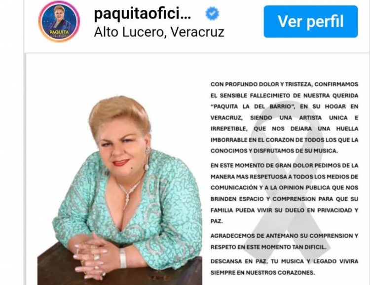 Murió hoy Paquita la del Barrio