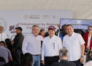 Morón, Godoy y Barragán junto a Sheinbaum en la presentación del Plan de Justicia para el pueblo P’urhépecha
