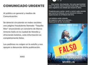 Alerta; aparece en Redes Sociales página fraudulenta “Taquilla Mex” y anuncia concierto de Marco Antonio Muñiz