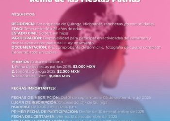 Abre Quiroga convocatoria para elegir a la Reina de las Fiestas Patrias 2025