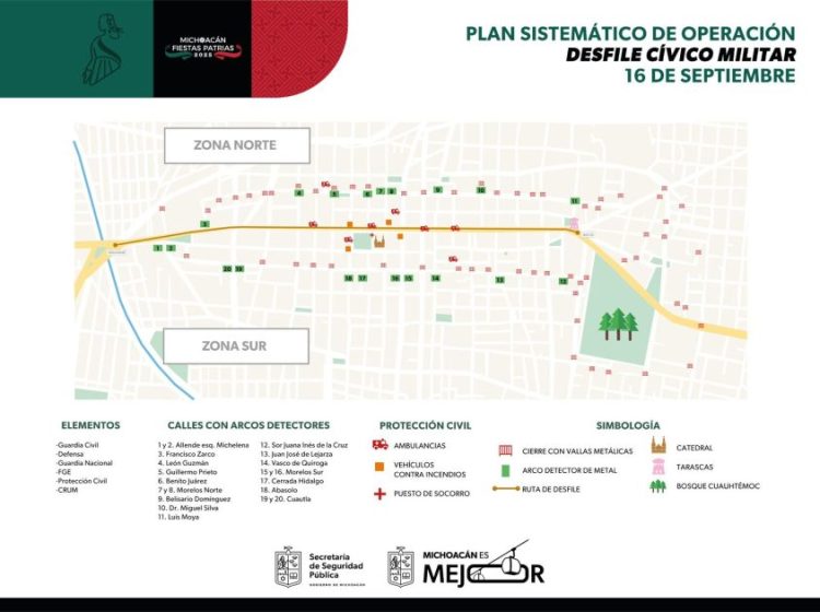 Aquí te presentamos los 20 accesos con arcos detectores que habrá para ingresar al desfile del 16 de septiembre en Morelia