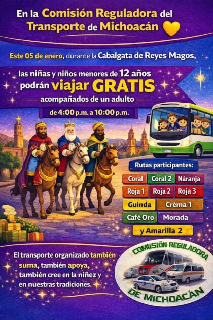 Gobierno de Morelia celebra la magia de Reyes con transporte gratuito para la niñez