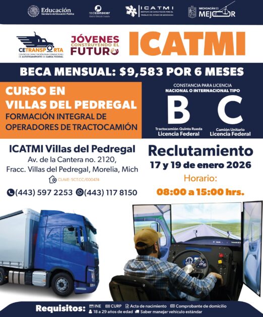 ¿Quieres ser operador de tractocamión? Icatmi ofrece capacitación integral y beca mensual