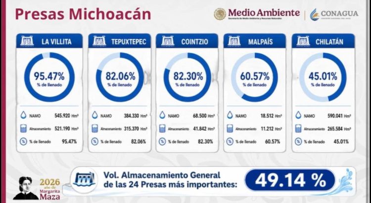 Lluvias adelantadas dan respiro a las presas de Michoacán y se mantienen por debajo del 50 por ciento de su capacidad