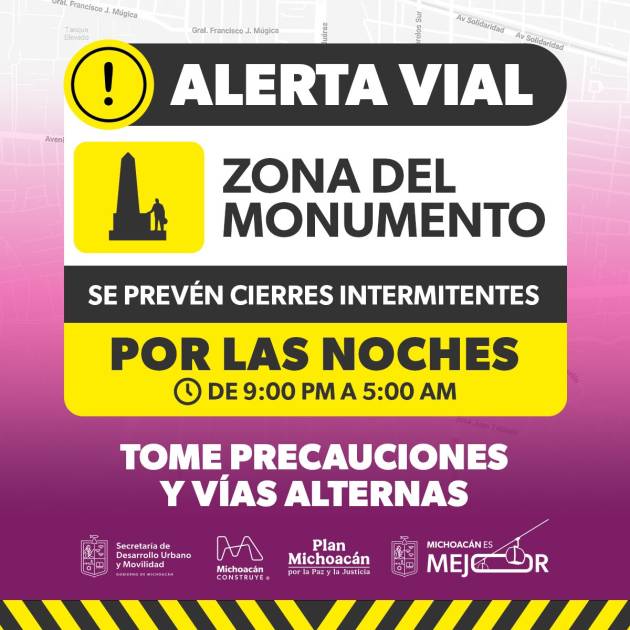 💢Alerta💢 cierre vehicular en zona del Monumento al General Lázaro Cárdenas por obras del teleférico y Morebus