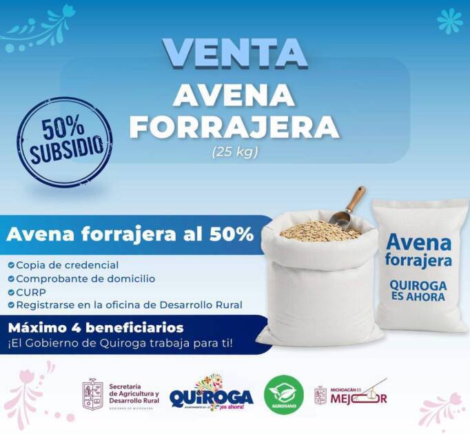 Quiroga fortalece al campo con venta de avena forrajera subsidiada al 50 por ciento